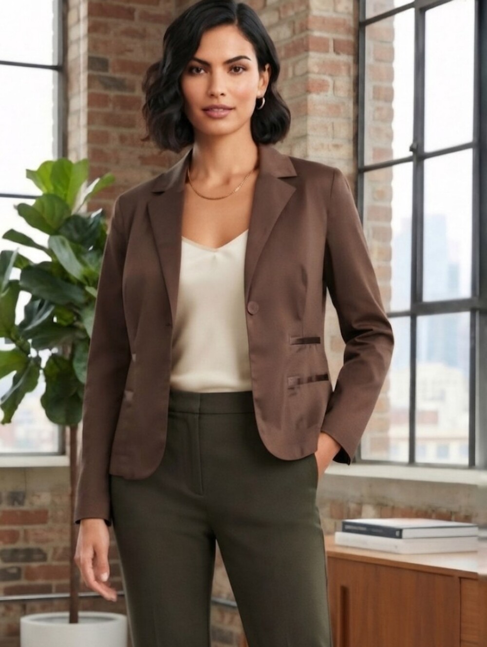 Goodclothes Brown Tailored 2-Button Lined Cotton Blazer - Size Large